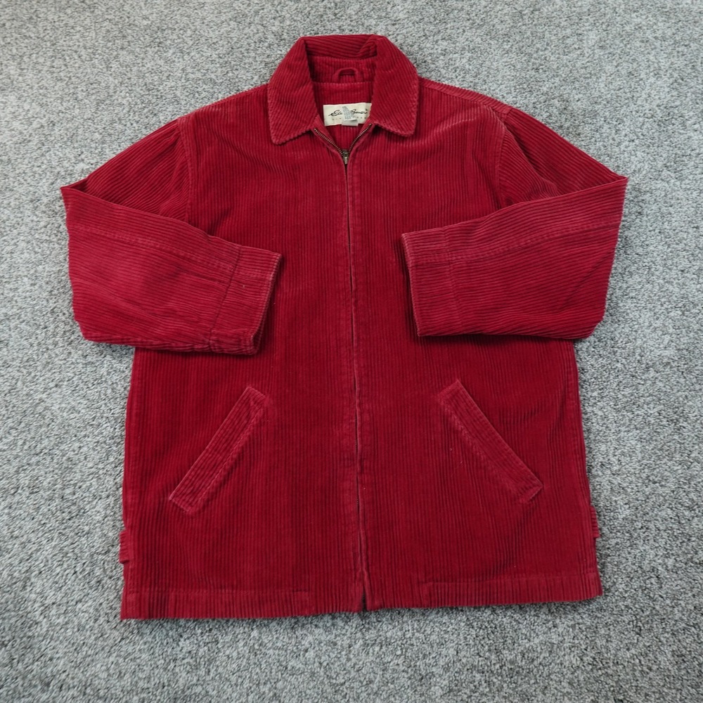 VTG Eddie Bauer Coat Womens S Red Corduroy Full Zip Mid Length Bomber Jacket 90s